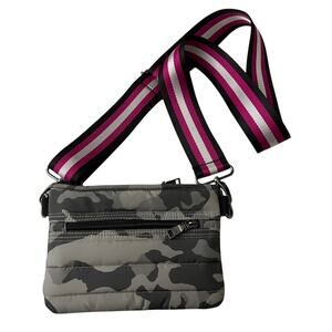 Think Royln Bum Bag Crossbody Purse Grey Camo Stripe Strap